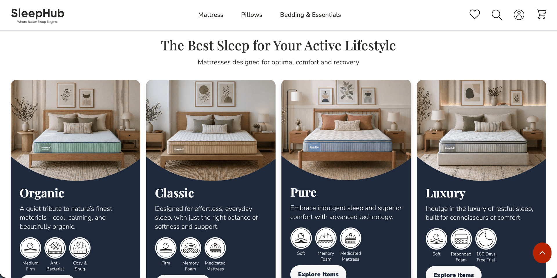 Sleephubz.com — E-commerce — screen preview